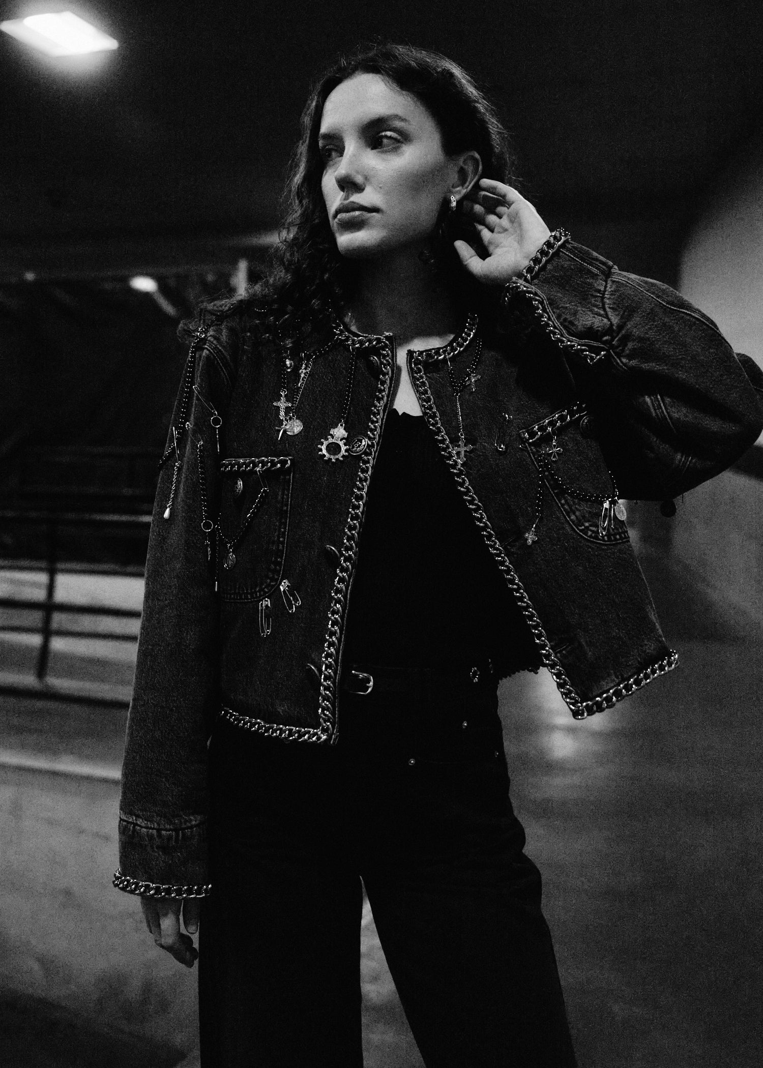 Charm Embellished Crop Denim Jacket