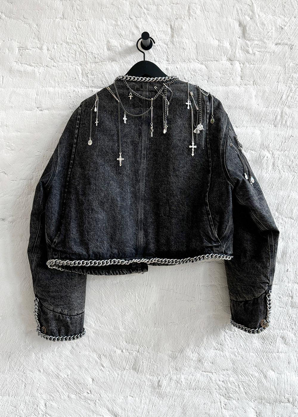 Charm Embellished Crop Denim Jacket